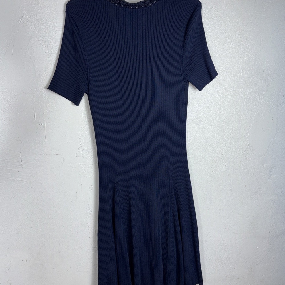 Lauren Ralph Lauren Women's‎ Lace-Trim Rib-Knit Dress Refined Navy Size L $225 - Picture 8 of 12